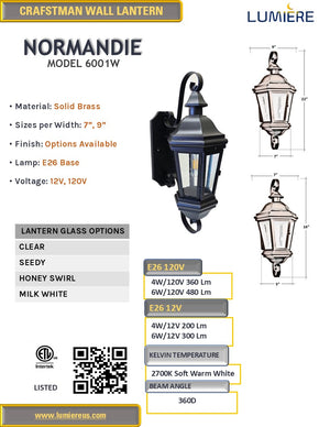 Normandie Solid Brass Craftsman Wall Sconce Light