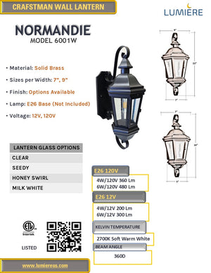 Normandie Solid Brass Craftsman Wall Sconce Light