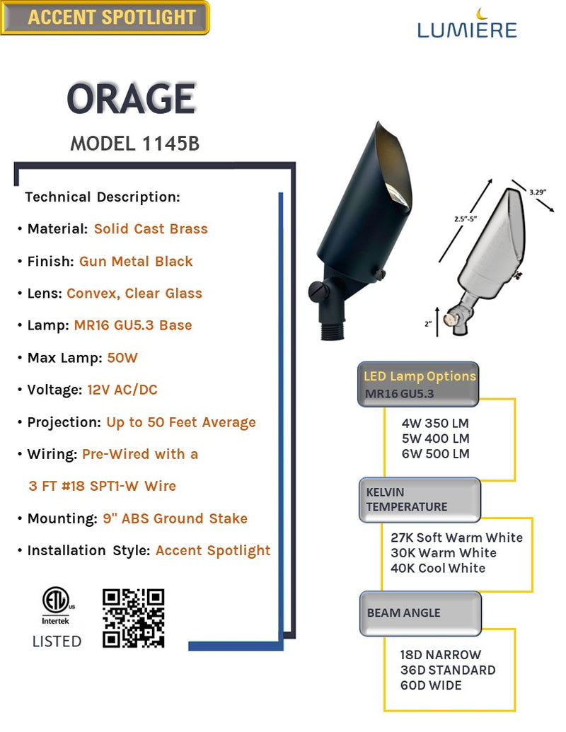 Orage Solid Cast Brass Spot Light - Black