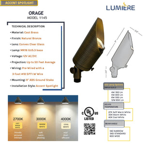 Orage Cast Brass Natural Bronze Spot Light