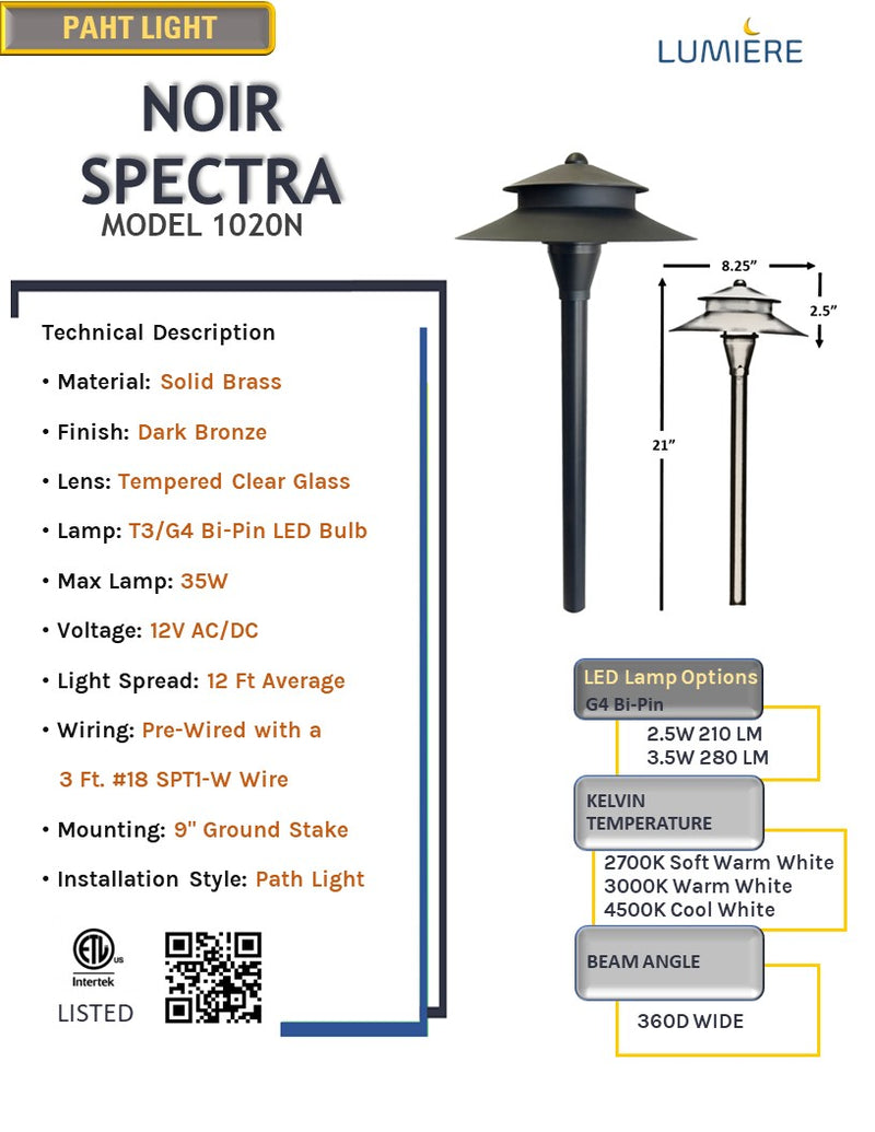 Noir Spectra 6 Pack Solid Brass Pathway Lights - Professional Landscape Lighting
