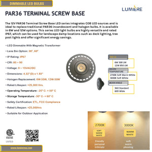 PAR 36 Dimmable 6W, 500Lm LED Bulb  2700K - 3000K Warm White