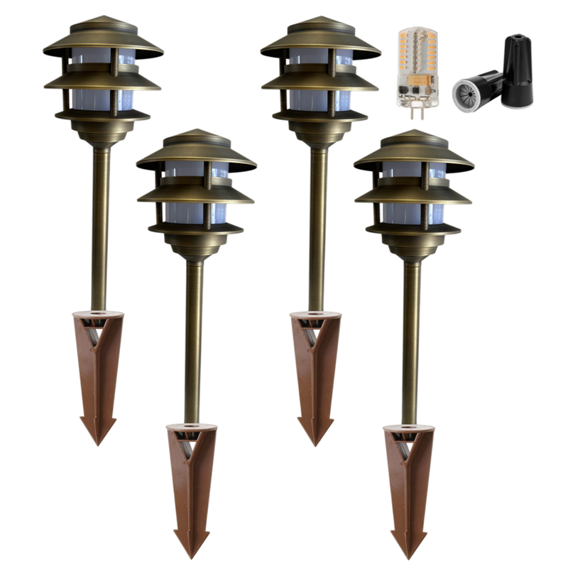 4 Pack Bougie Solid Cast Brass Pagoda Pathway Light - Black Finish