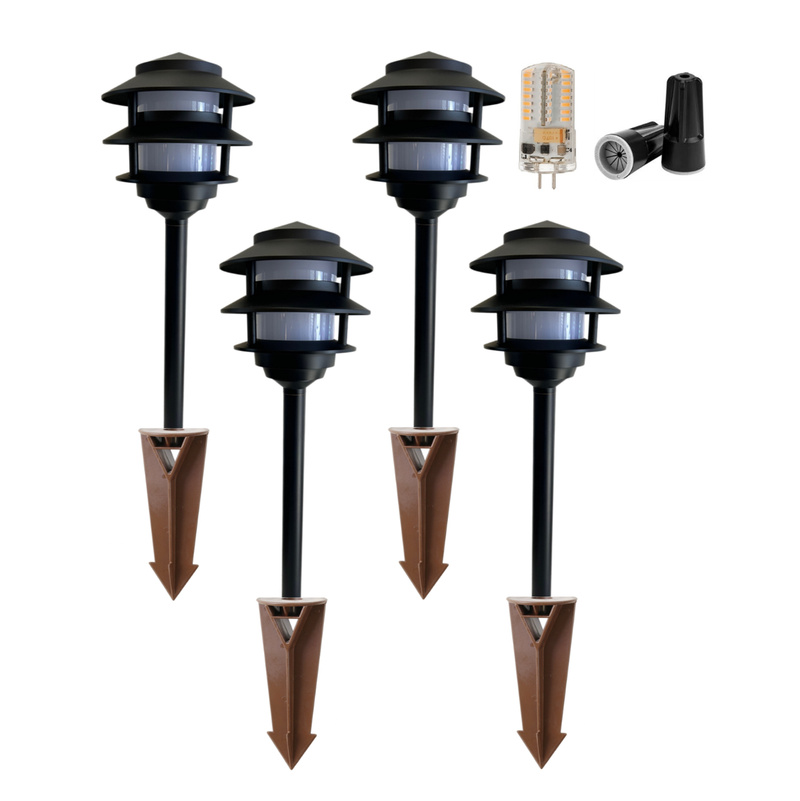 4 Pack Bougie Solid Cast Brass Pagoda Pathway Light Black