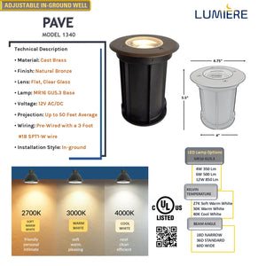 Pave Solid Brass Adjustable In-ground Well Light Natural Bronze