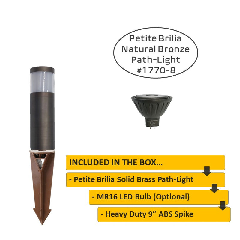 Petite Brilia Solid Cast Brass Bollard Pathway Light Natural Bronze