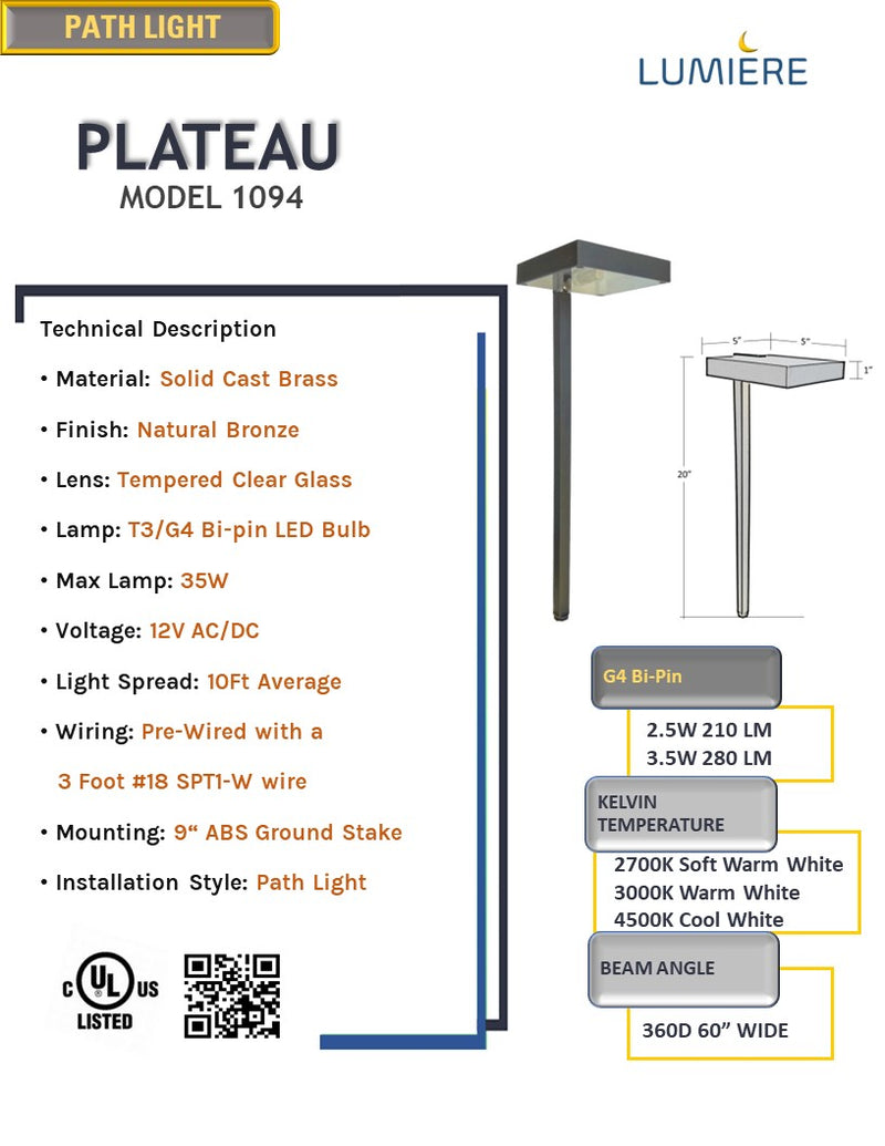 Plateau Cast Brass Natural Bronze Contemporary Path Light
