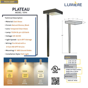 Plateau Cast Brass Path Light Natural Bronze