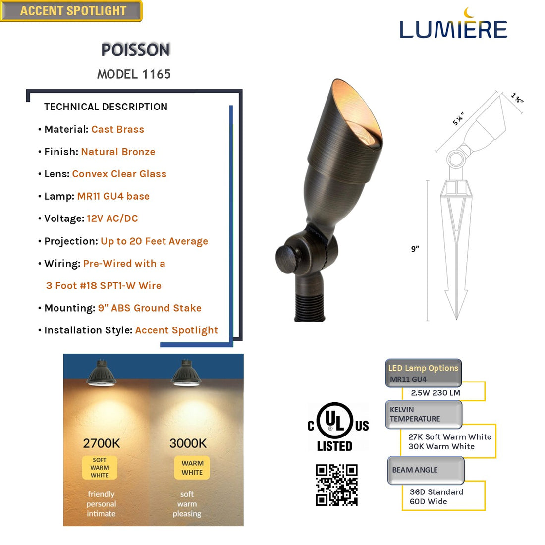 Poisson Cast Brass Natural Bronze Mini Spot Light
