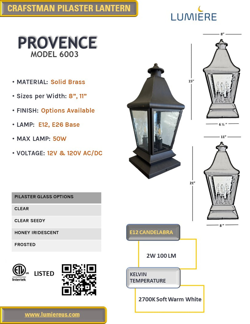 Provence Solid Brass Craftsman Column Mount Pilaster Light