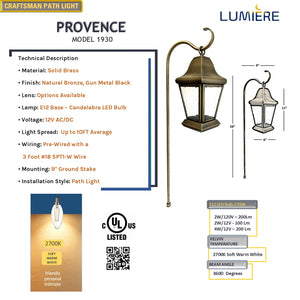 Provence Solid Brass Craftsman Decorative Pathway Light