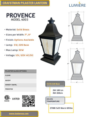 Provence Solid Brass Craftsman Column Pilaster Lantern Light