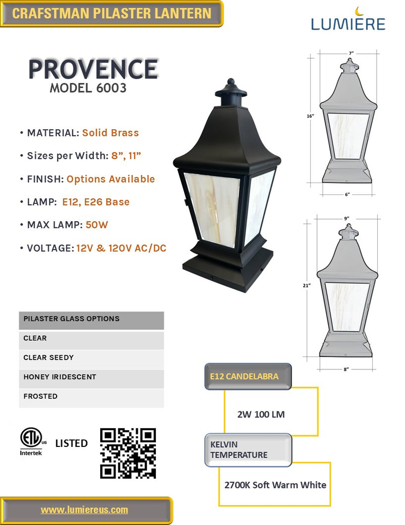 Provence Solid Brass Craftsman Column Pilaster Lantern Light