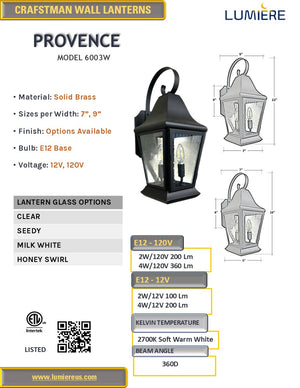 Provence Solid Brass Craftsman Wall Sconce Lantern Light