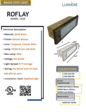 Roflay LED Solid Brass Step & Deck Light | Low Voltage Outdoor Lighting