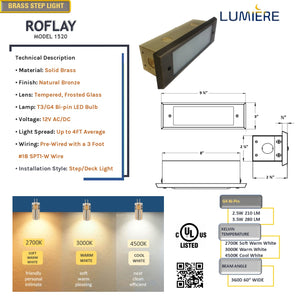 Roflay LED Solid Brass Step & Deck Light | Low Voltage Outdoor Lighting