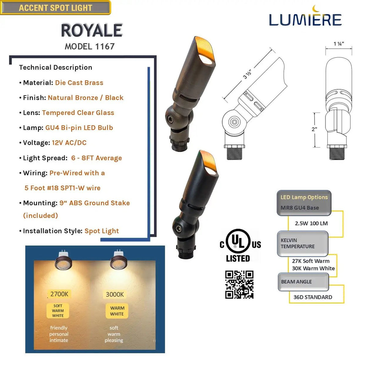 Royale Cast Brass Mini Spotlight MR8 by Lumiere Lighting