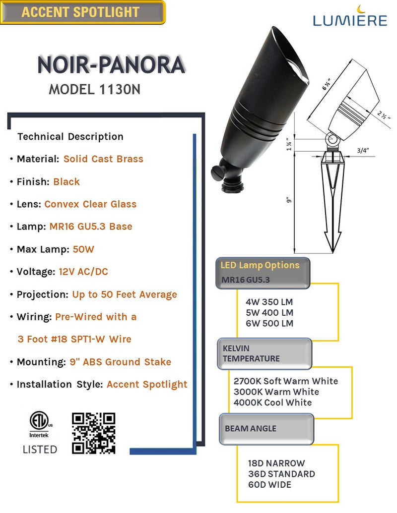 Noir Panora Solid Cast Brass Spot Light (Black)