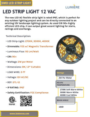 LED Strip Light SMD IP67 For Outdoor Landscape Lighting 12VAC Warm White 16 FT.