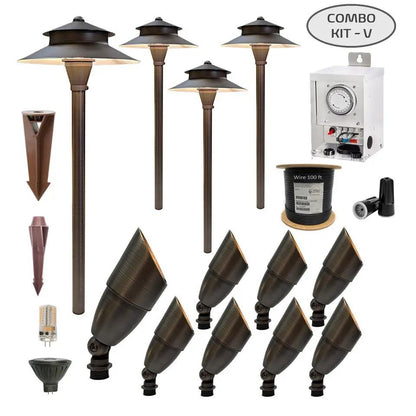 Pack V - Solid Cast Brass Outdoor Landscape Pathway & Spot Lighting Set by Lumiere Lighting