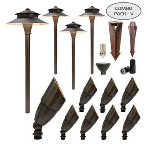 Pack V - Solid Cast Brass Outdoor Landscape Pathway & Spot Lighting Set by Lumiere Lighting