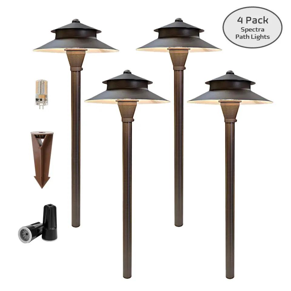 4 Pack Spectra Solid Brass Low Voltage Pathway Lights by Lumiere Lighting