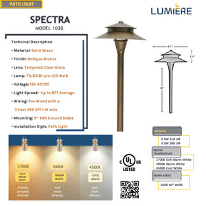 Spectra Solid Brass  Two Tiered Pathway Light Antique Bronze