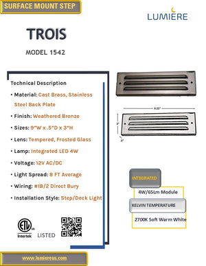 Trois Cast Brass Step & Deck Light Natural Bronze | Surface Flush Mount