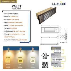 Valet Solid Brass Step & Deck Light Natural Bronze