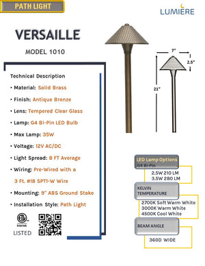 Versaille Solid Brass Hammered Pathway Antique Bronze