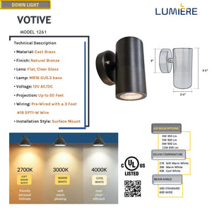 Votive Cast Brass Down Light Natural Bronze