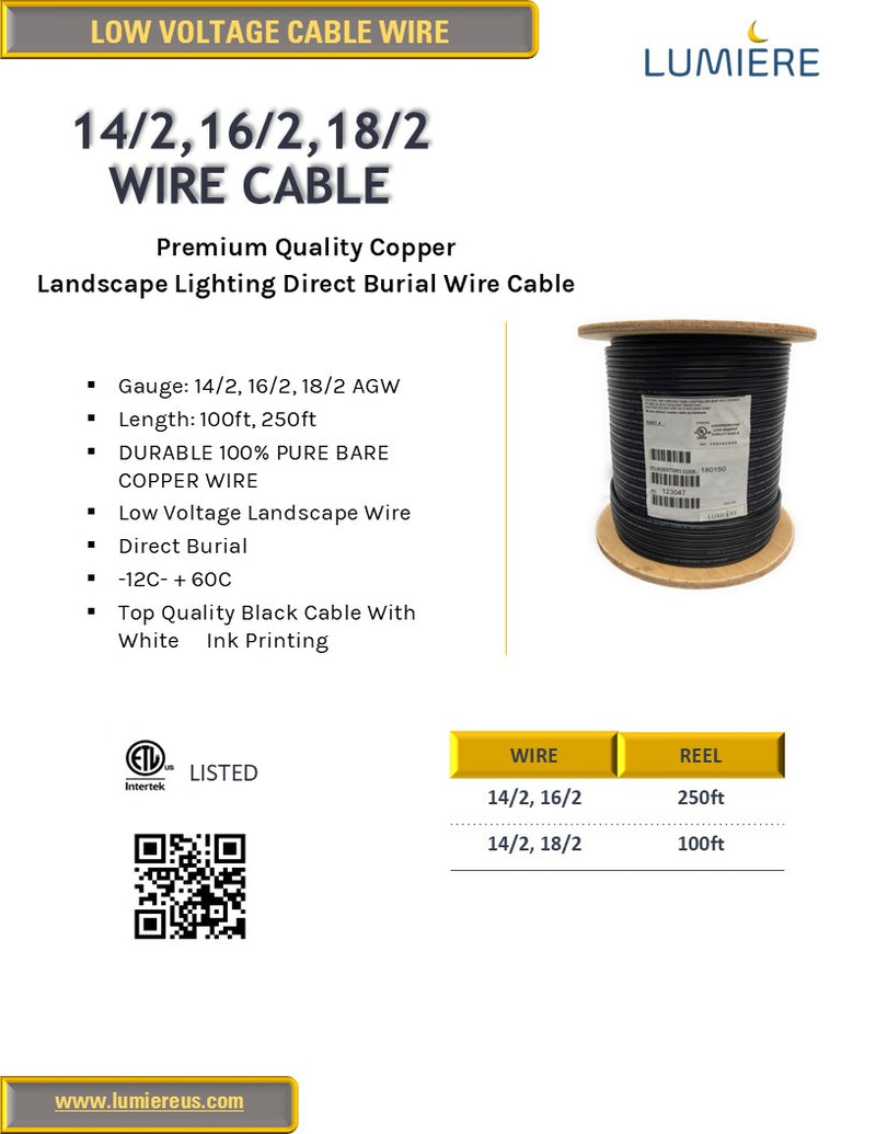 16/2 AWG 250Ft High Quality Copper Wire Cable Direct Burial for Outdoor Landscape Lighting