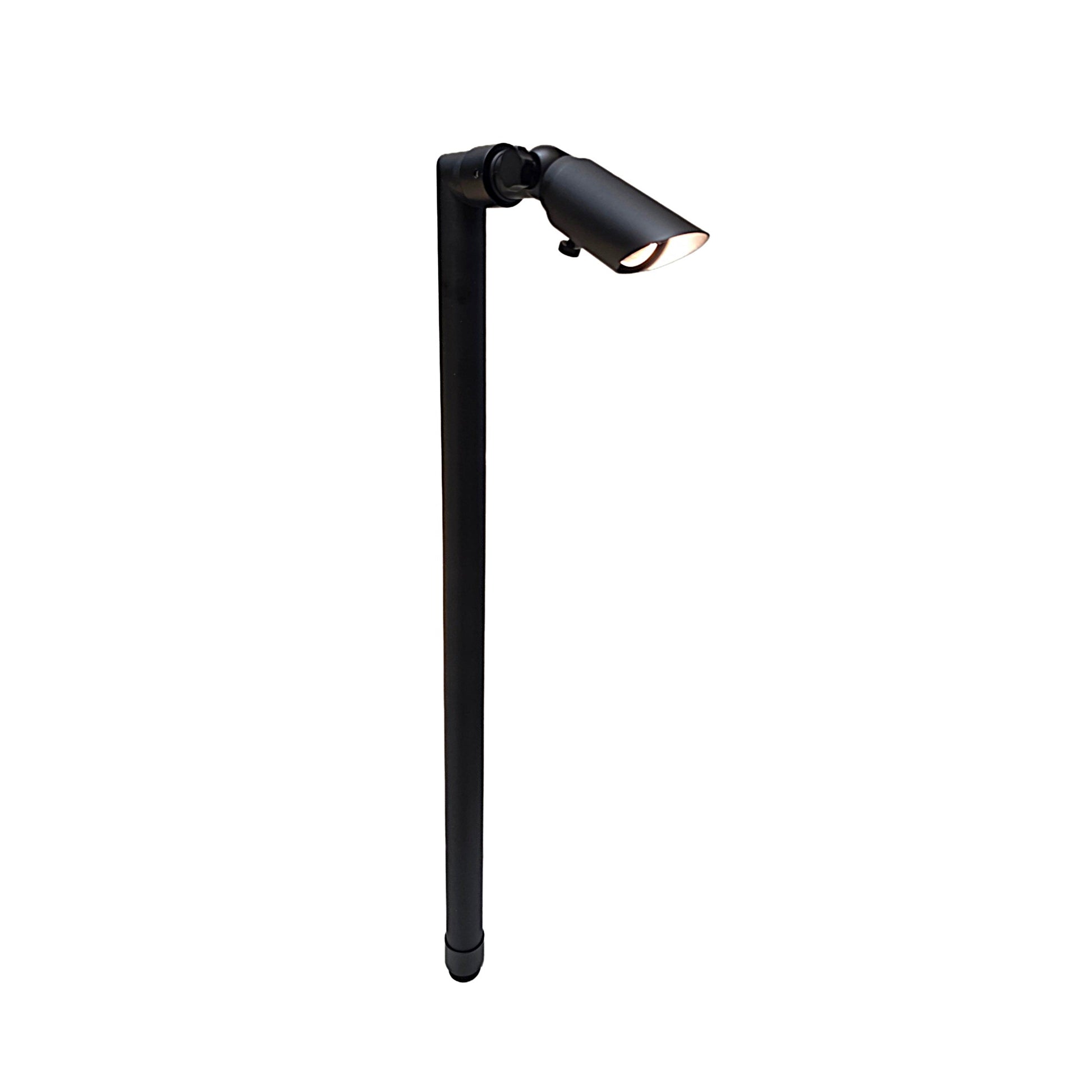 Zone Solid Brass Directional Path Light on a black post with an adjustable head for focused outdoor lighting.