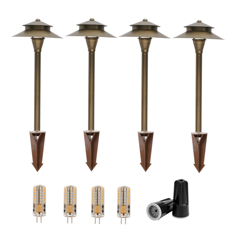 4 Pack Spectra Solid Brass Path Light - Professional Landscape Lighting - Lumiere Lighting