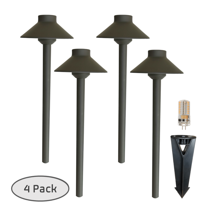 Cascade 4 Pack Solid Cast Brass Pathway Light - Architectural Landscape Lighting