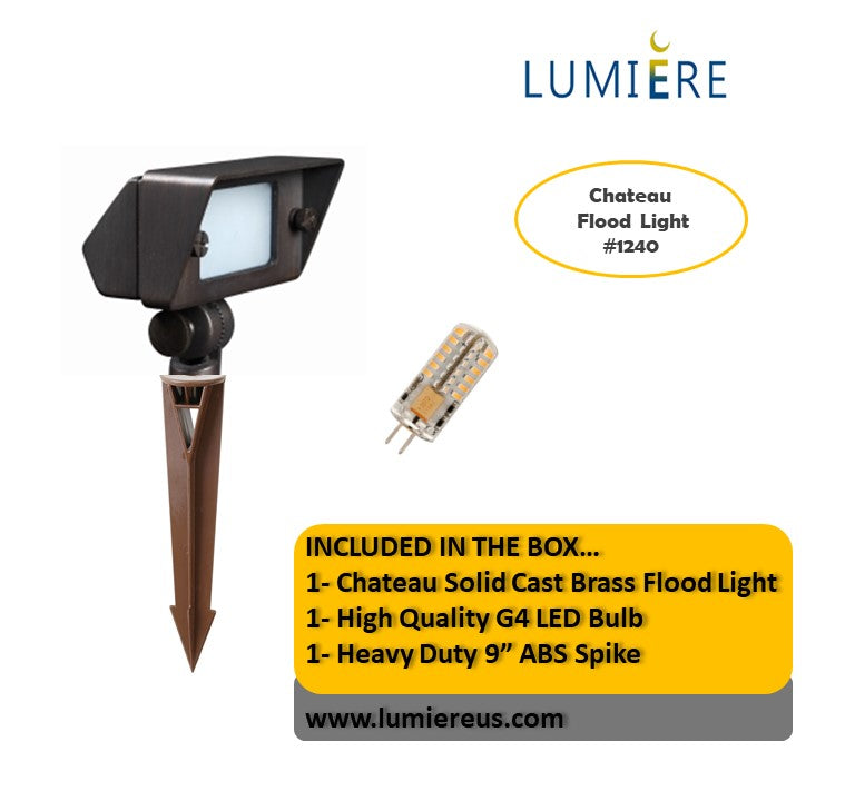 Chateau Solid Cast Brass Flood Light | Low Voltage Landscape LIghting - Lumiere Lighting